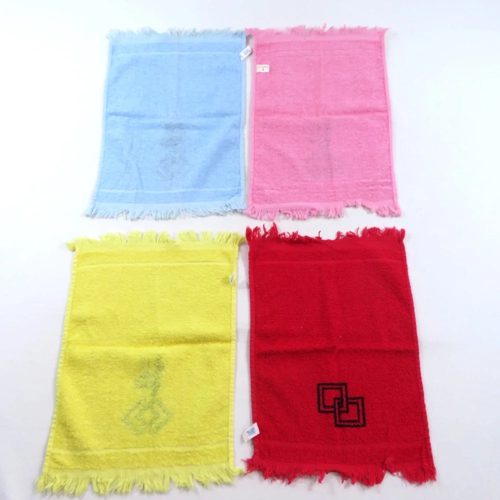 4 Pc Cannon Dundee Hand Towel Squares w/ Dancers Colorful 15x11 Vintage